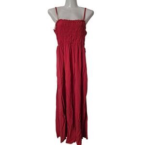 Old Navy Size S Women's Red Smocked Maxi Dress with pockets